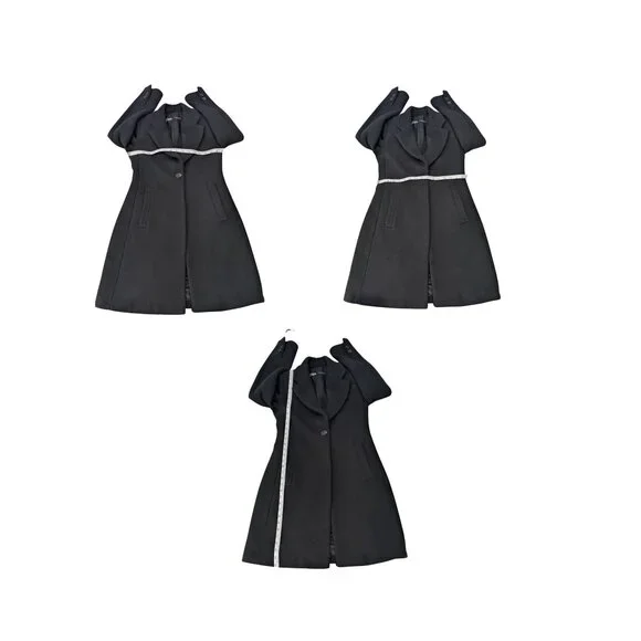 Zara Wool Blend Black Coat XS Tailored Longline Minimal Classic Jacket - Picture 7 of 7